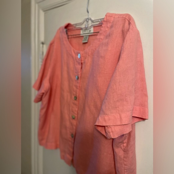Orvis 100% Linen Button Front Pink Top Size Large - Picture 5 of 8